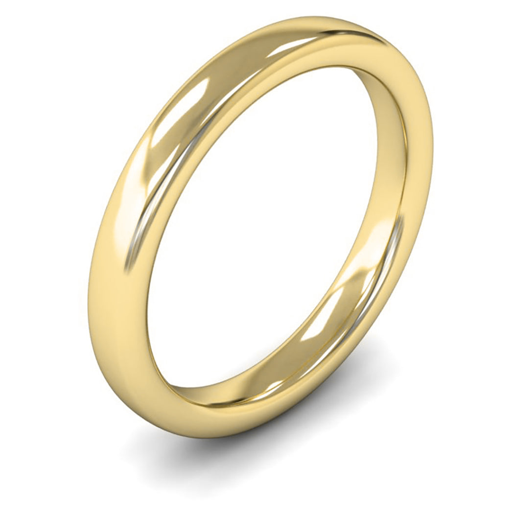 18ct Yellow Fairtrade Gold 3mm Heavy Weight Slight Court Wedding Ring