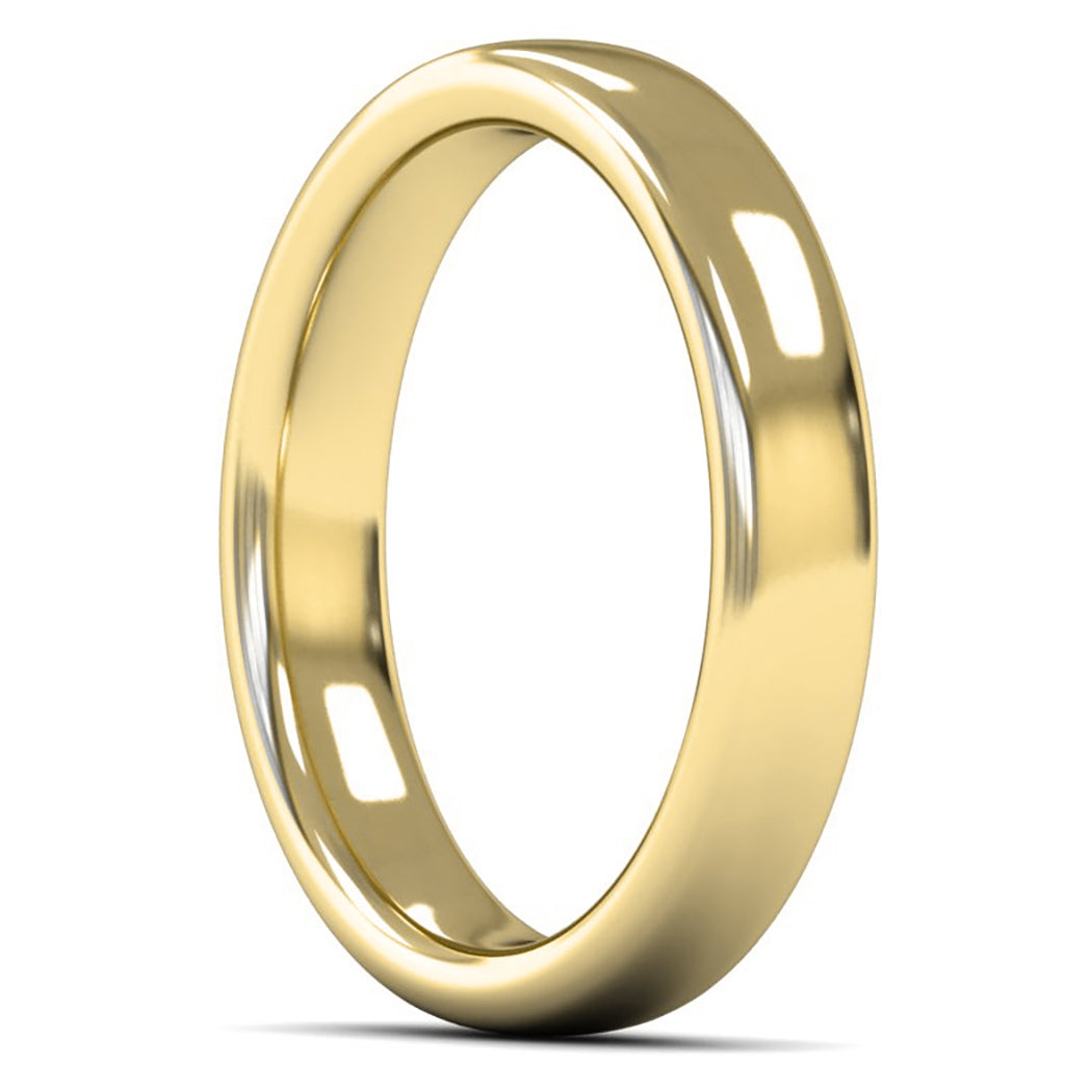 18ct Yellow Fairtrade Gold 4mm Heavy Weight Slight Court Wedding Ring