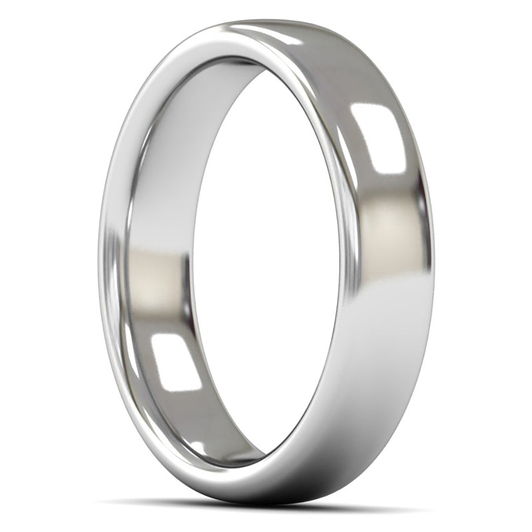 14ct White Fairtrade Gold 5mm Heavy Weight Slight Court Wedding Ring