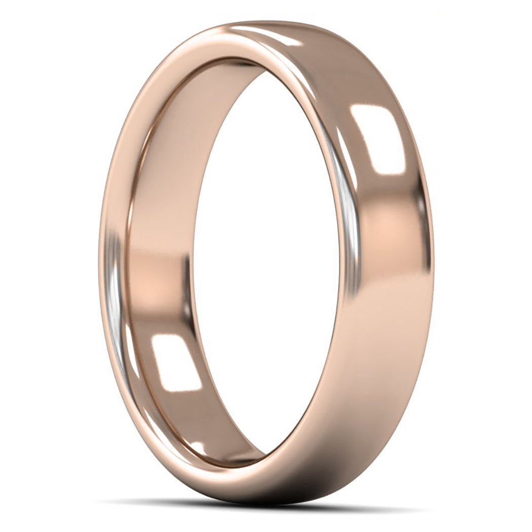 18ct Rose Fairtrade Gold 5mm Heavy Weight Slight Court Wedding Ring
