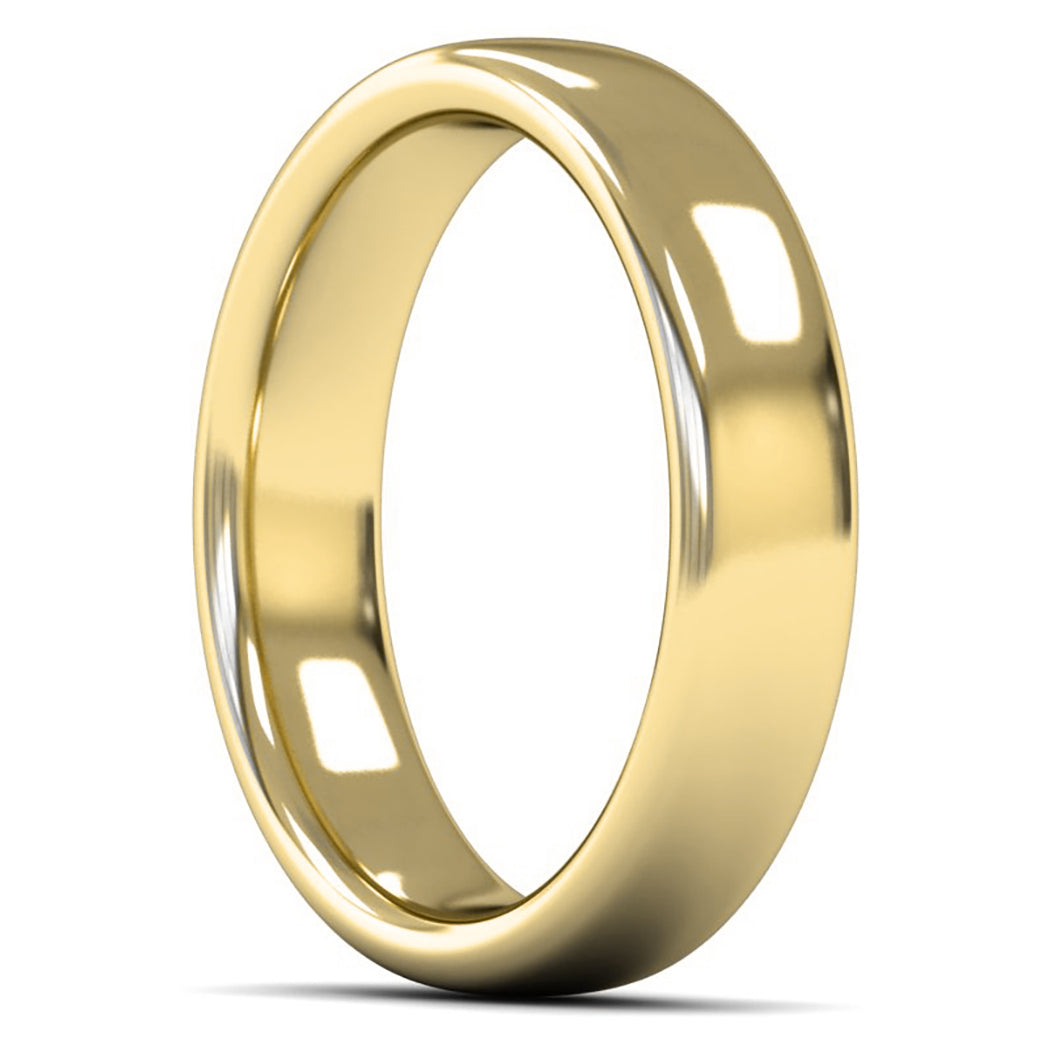 18ct Yellow Fairtrade Gold 5mm Heavy Weight Slight Court Wedding Ring