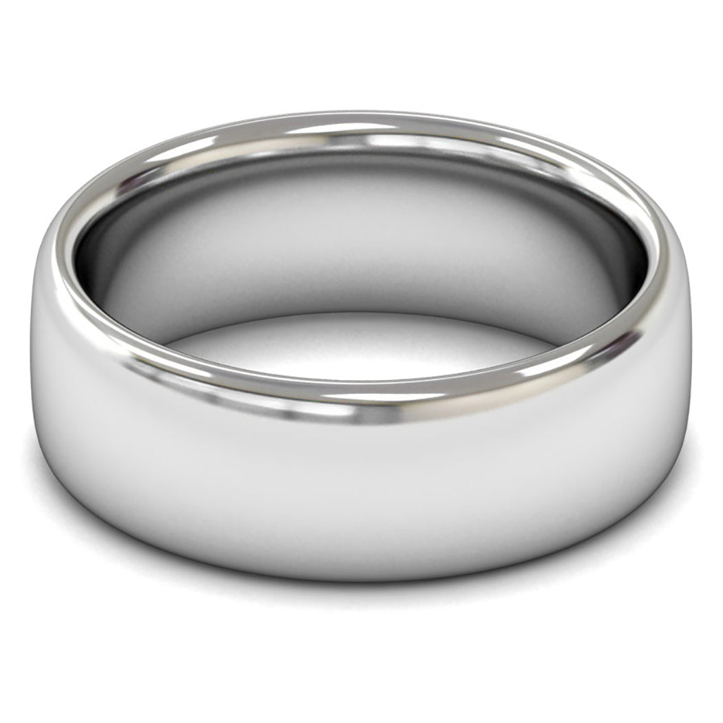 18ct White Fairtrade Gold 8mm Heavy Weight Slight Court Wedding Ring