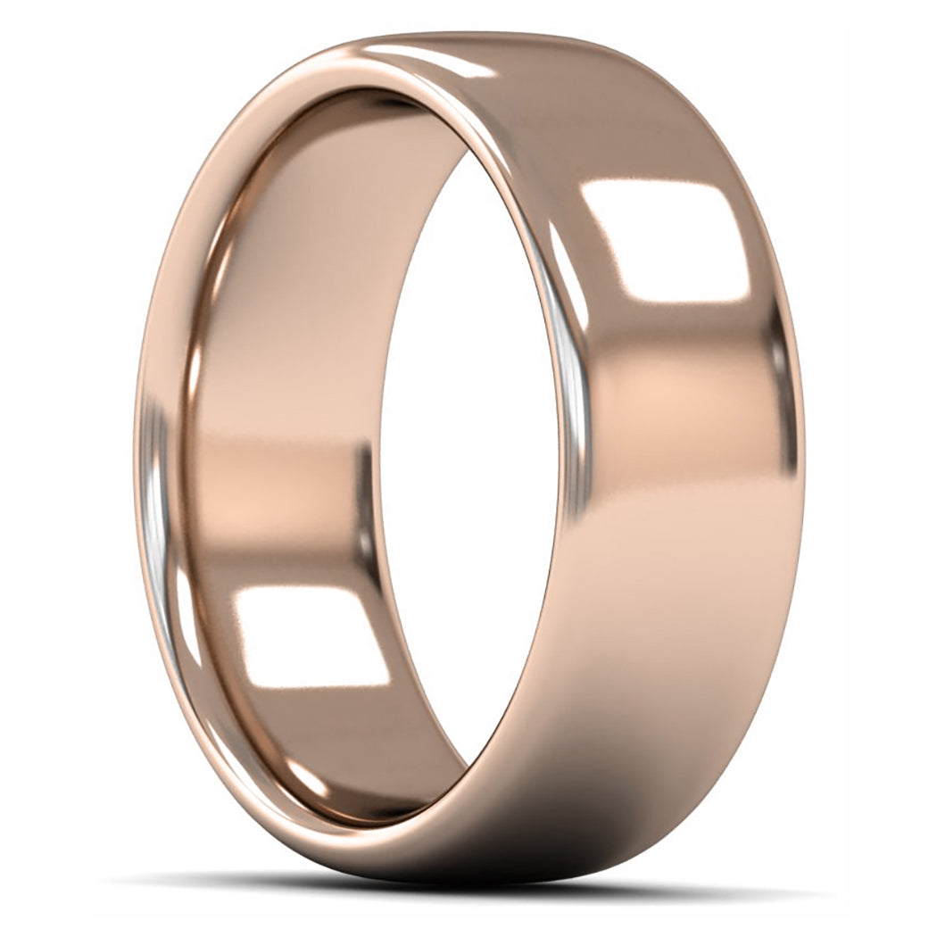9ct Rose Fairtrade Gold 8mm Heavy Weight Slight Court Wedding Ring