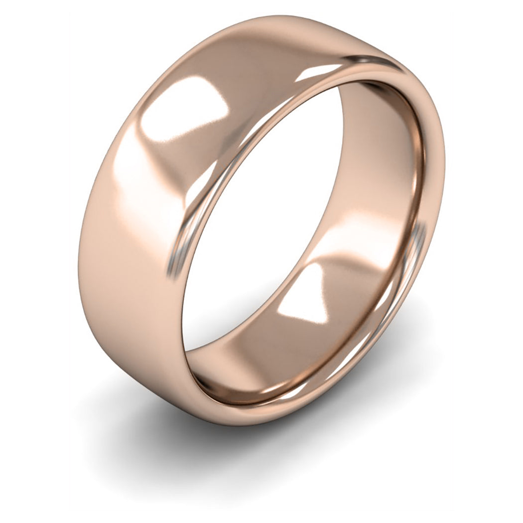9ct Rose Gold 8mm Heavy Weight Slight Court Wedding Ring