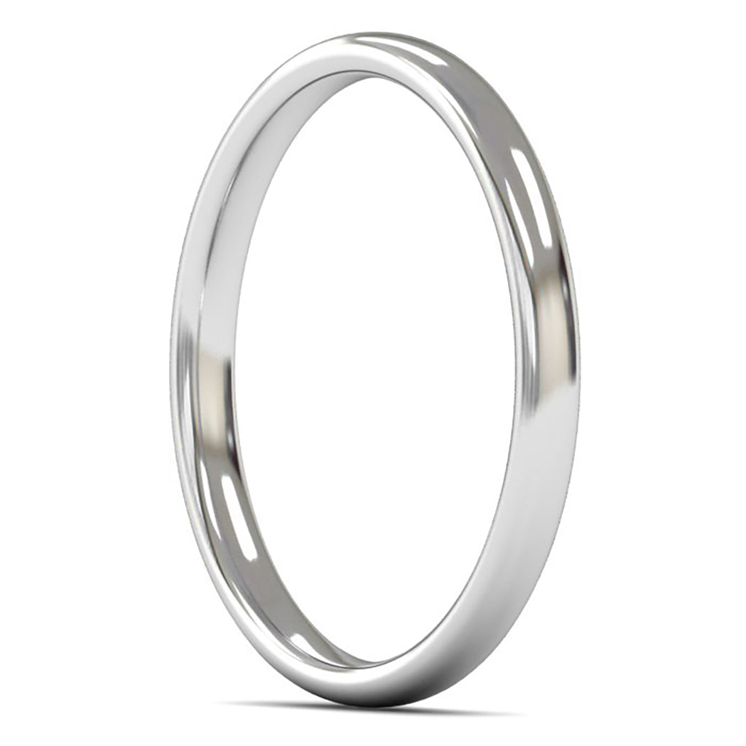 14ct White Fairtrade Gold 2mm Light Weight Slight Court Wedding Ring