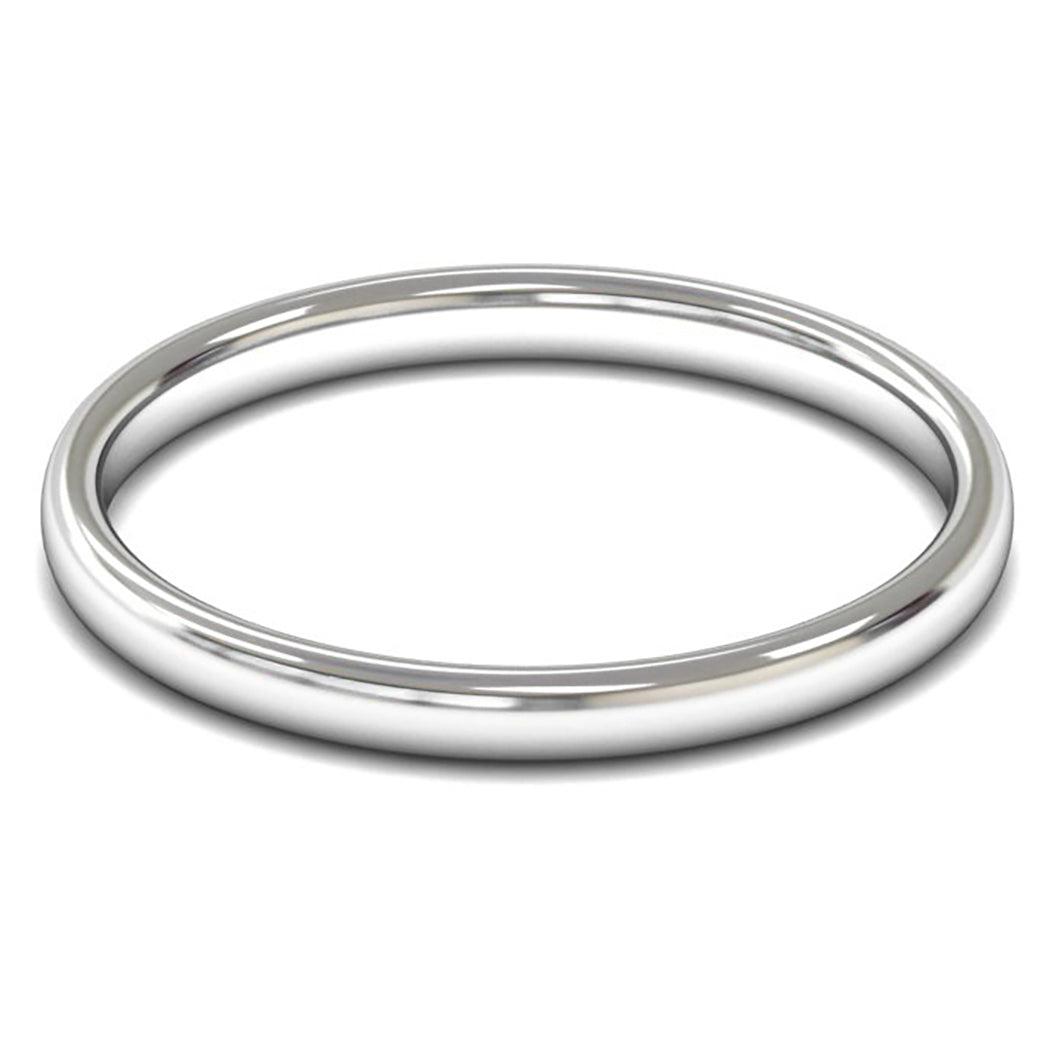 18ct White Fairtrade Gold 2mm Light Weight Slight Court Wedding Ring
