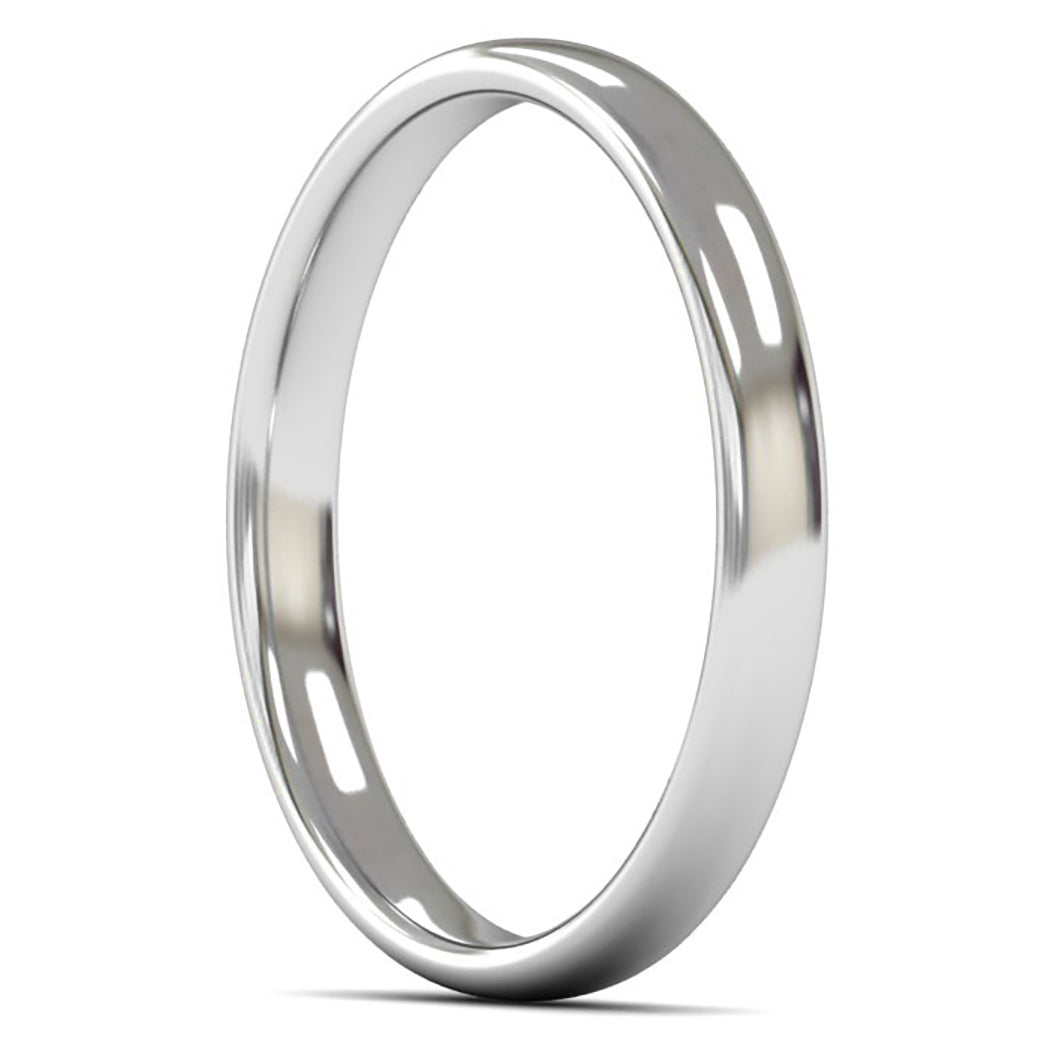 14ct White Fairtrade Gold 2.5mm Light Weight Slight Court Wedding Ring