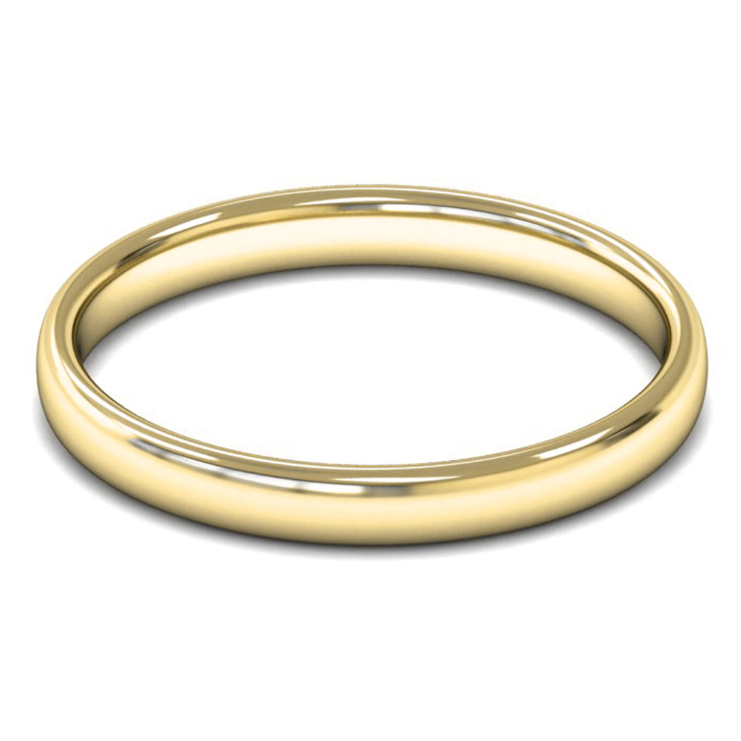 14ct Yellow Fairtrade Gold 2.5mm Light Weight Slight Court Wedding Ring