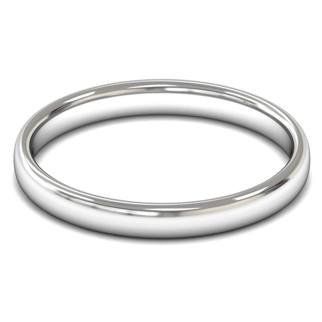 9ct White Fairtrade Gold 2.5mm Light Weight Slight Court Wedding Ring