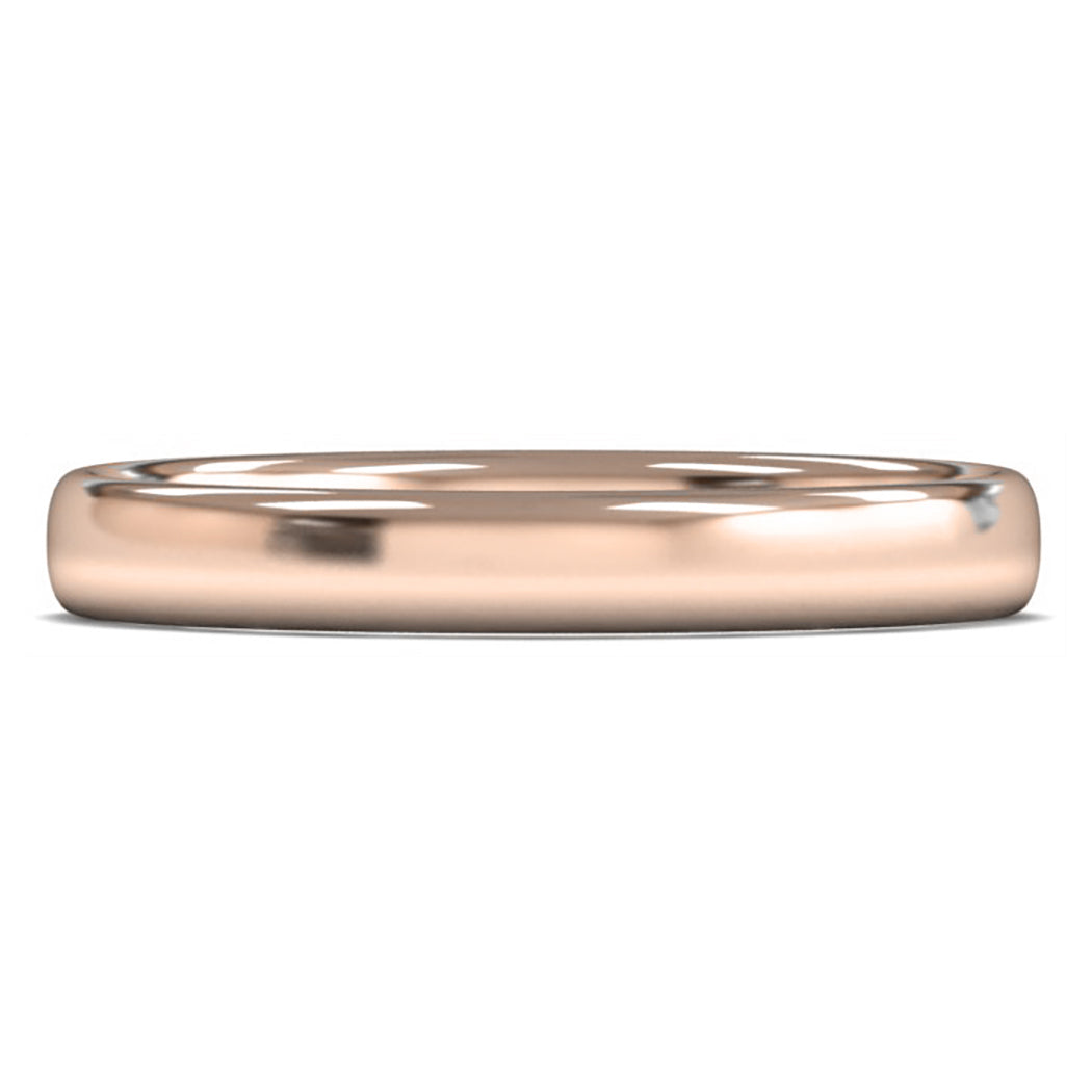 18ct Rose Gold 3mm Light Weight Slight Court Wedding Ring