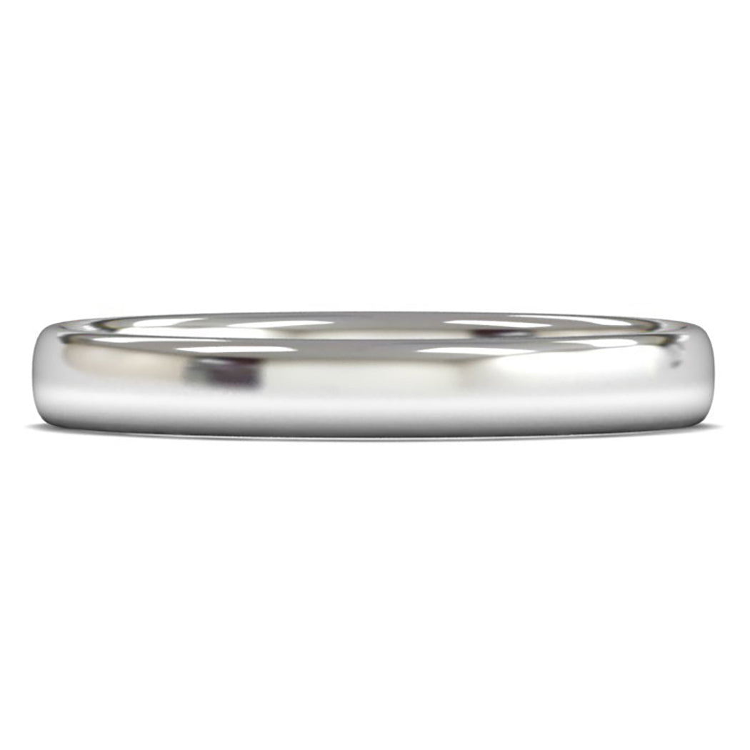 18ct White Fairtrade Gold 3mm Light Weight Slight Court Wedding Ring