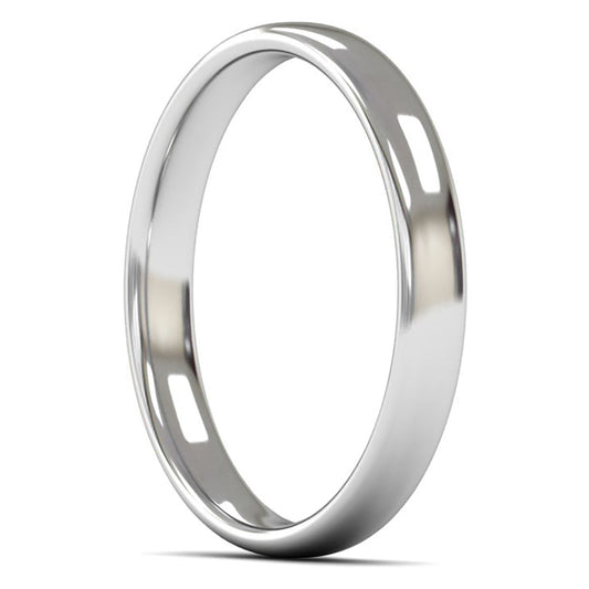 9ct White Fairtrade Gold 3mm Light Weight Slight Court Wedding Ring