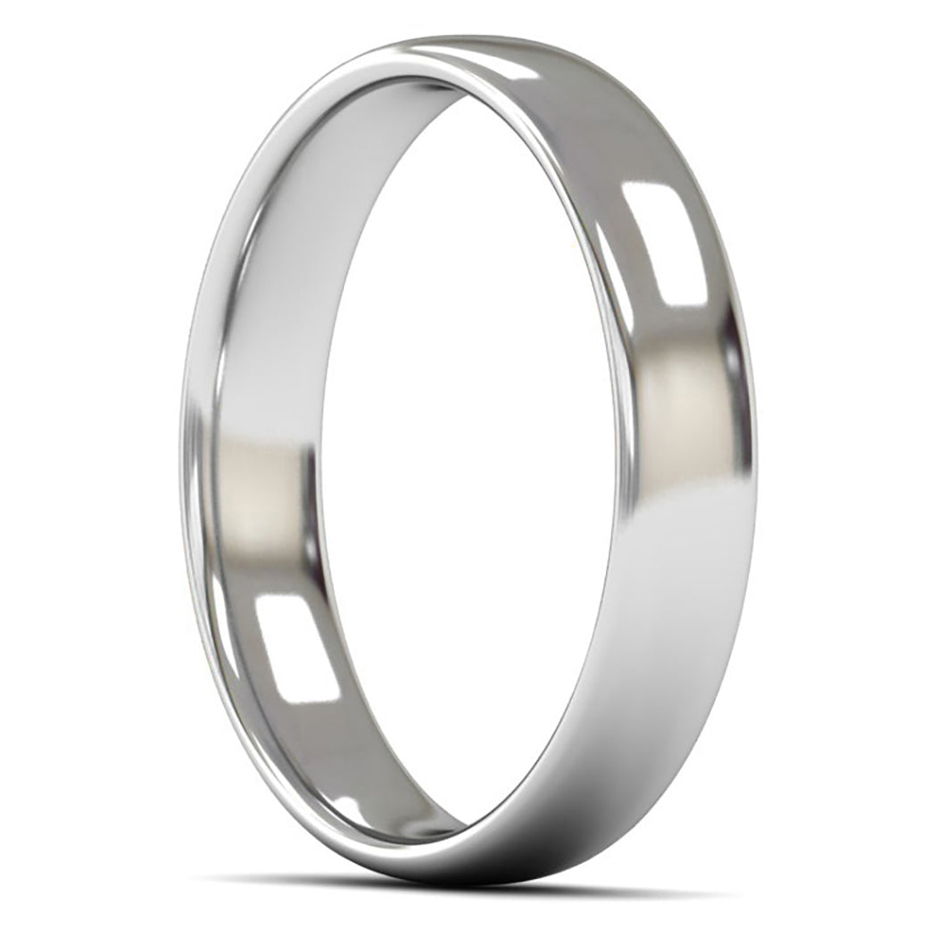 14ct White Fairtrade Gold 4mm Light Weight Slight Court Wedding Ring