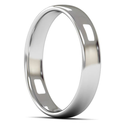 9ct White Fairtrade Gold 4mm Light Weight Slight Court Wedding Ring