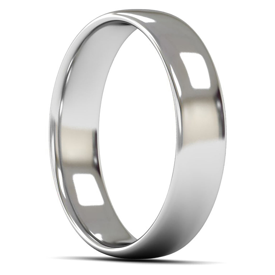 14ct White Fairtrade Gold 5mm Light Weight Slight Court Wedding Ring