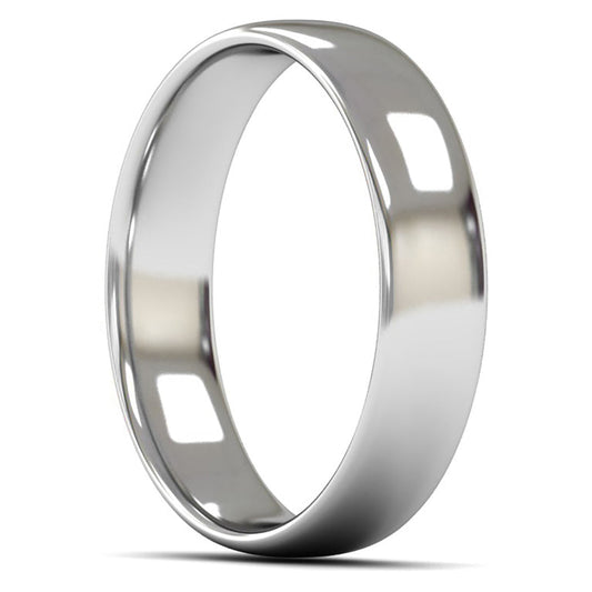 9ct White Fairtrade Gold 5mm Light Weight Slight Court Wedding Ring