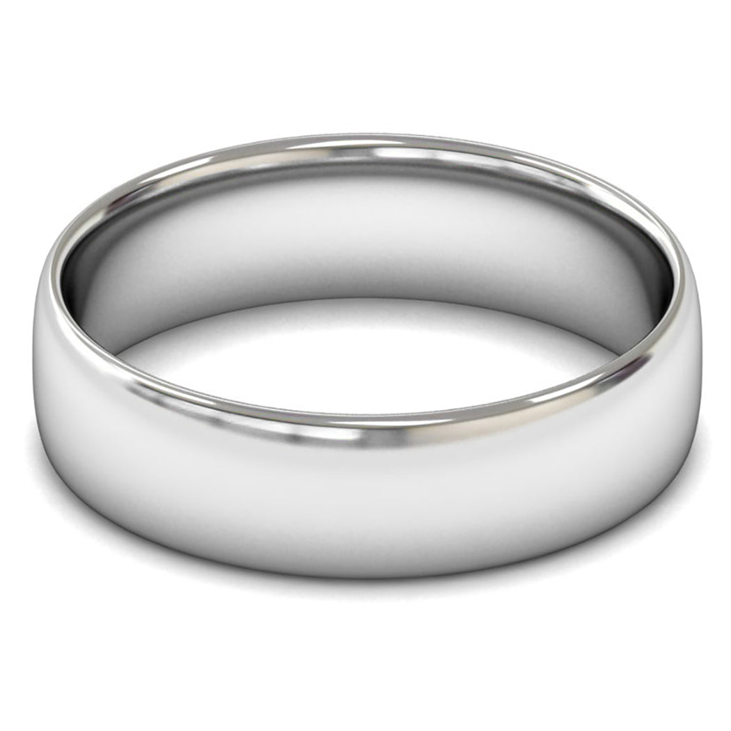 14ct White Fairtrade Gold 6mm Light Weight Slight Court Wedding Ring