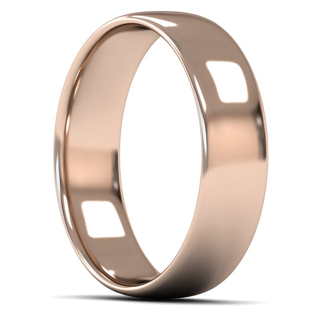 18ct Rose Gold 6mm Light Weight Slight Court Wedding Ring
