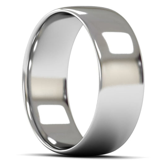 9ct White Fairtrade Gold 8mm Light Weight Slight Court Wedding Ring