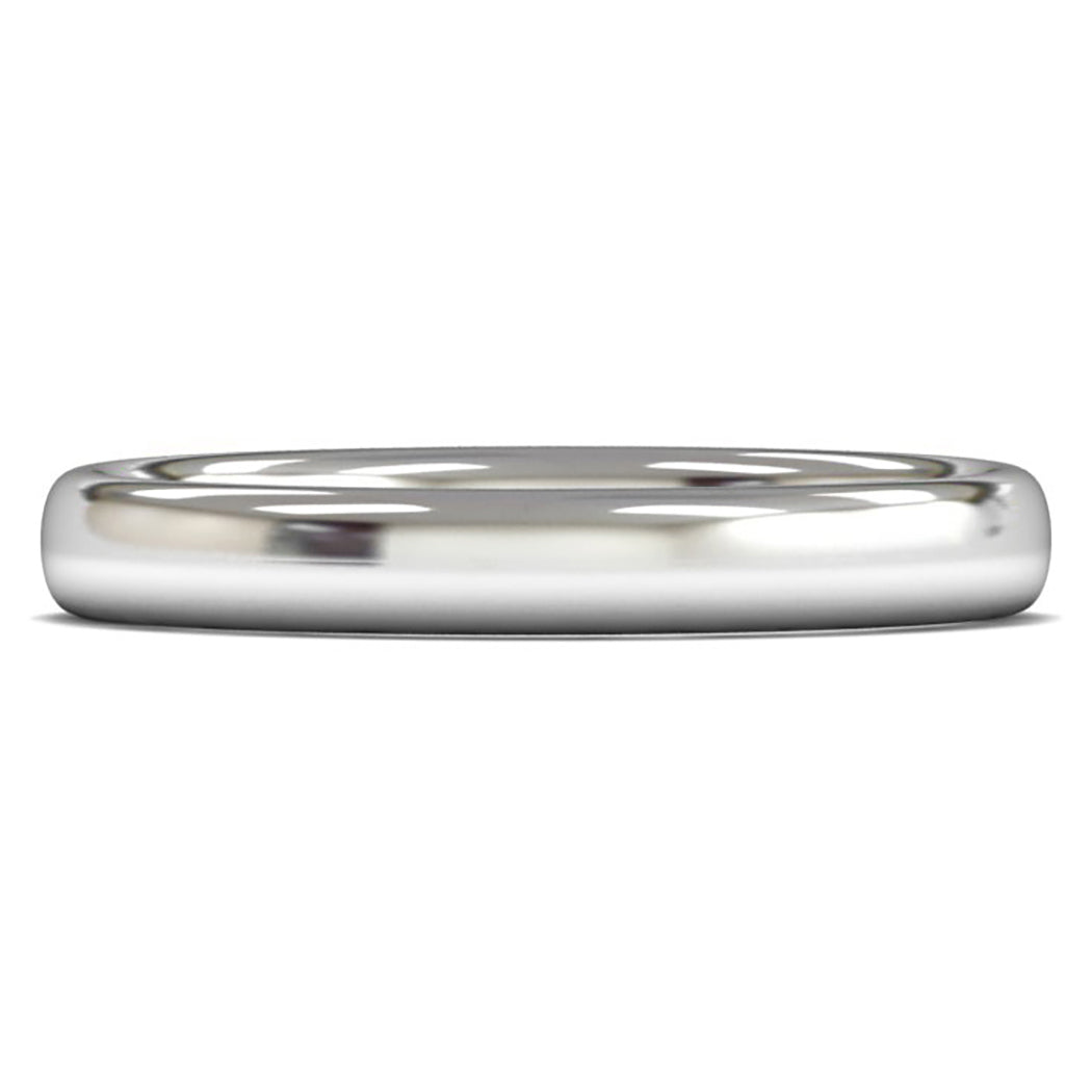 14ct White Fairtrade Gold 3mm Medium Weight Slight Court Wedding Ring