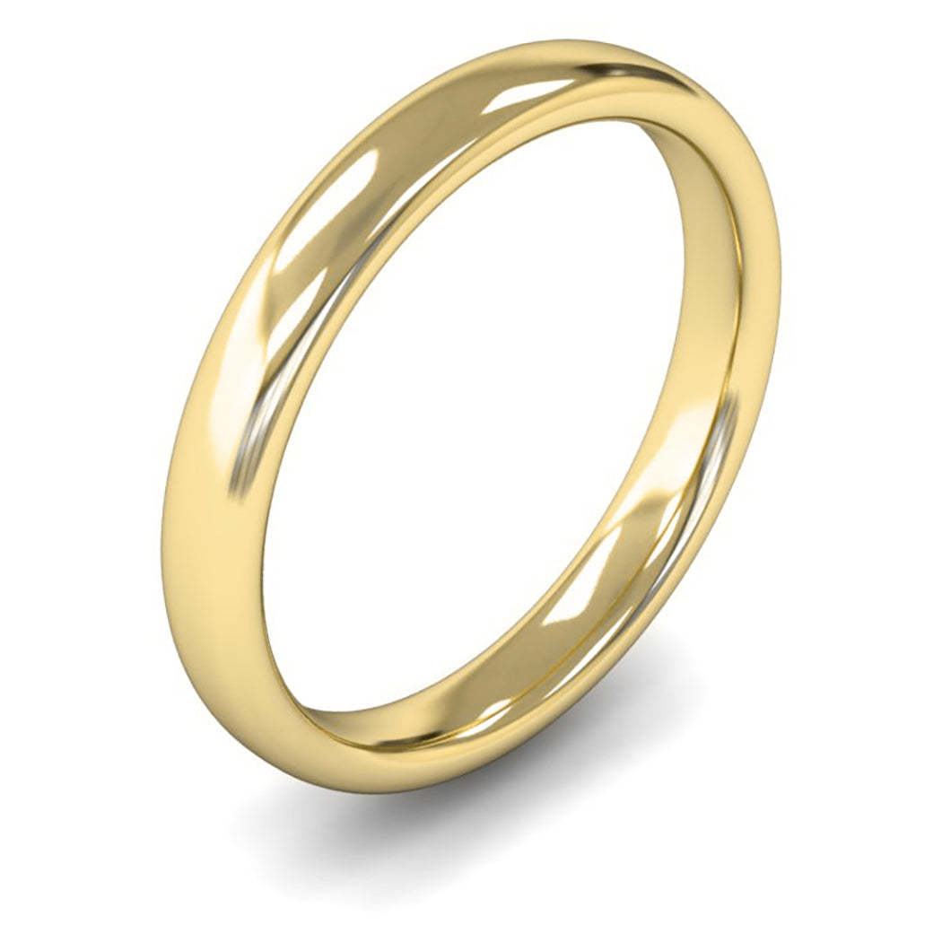 9ct Yellow Fairtrade Gold 3mm Medium Weight Slight Court Wedding Ring