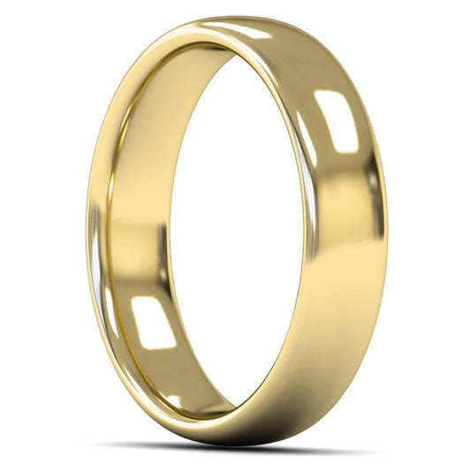 9ct Yellow Fairtrade Gold 5mm Medium Weight Slight Court Wedding Ring
