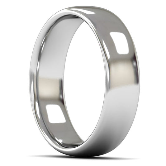 14ct White Gold 6mm Medium Weight Slight Court Wedding Ring