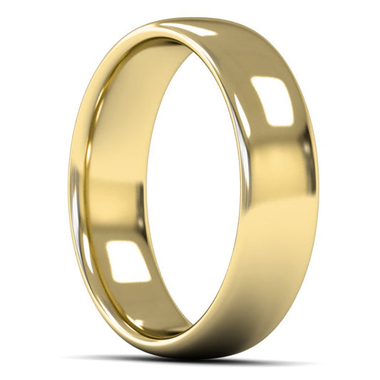 14ct Yellow Fairtrade Gold 6mm Medium Weight Slight Court Wedding Ring