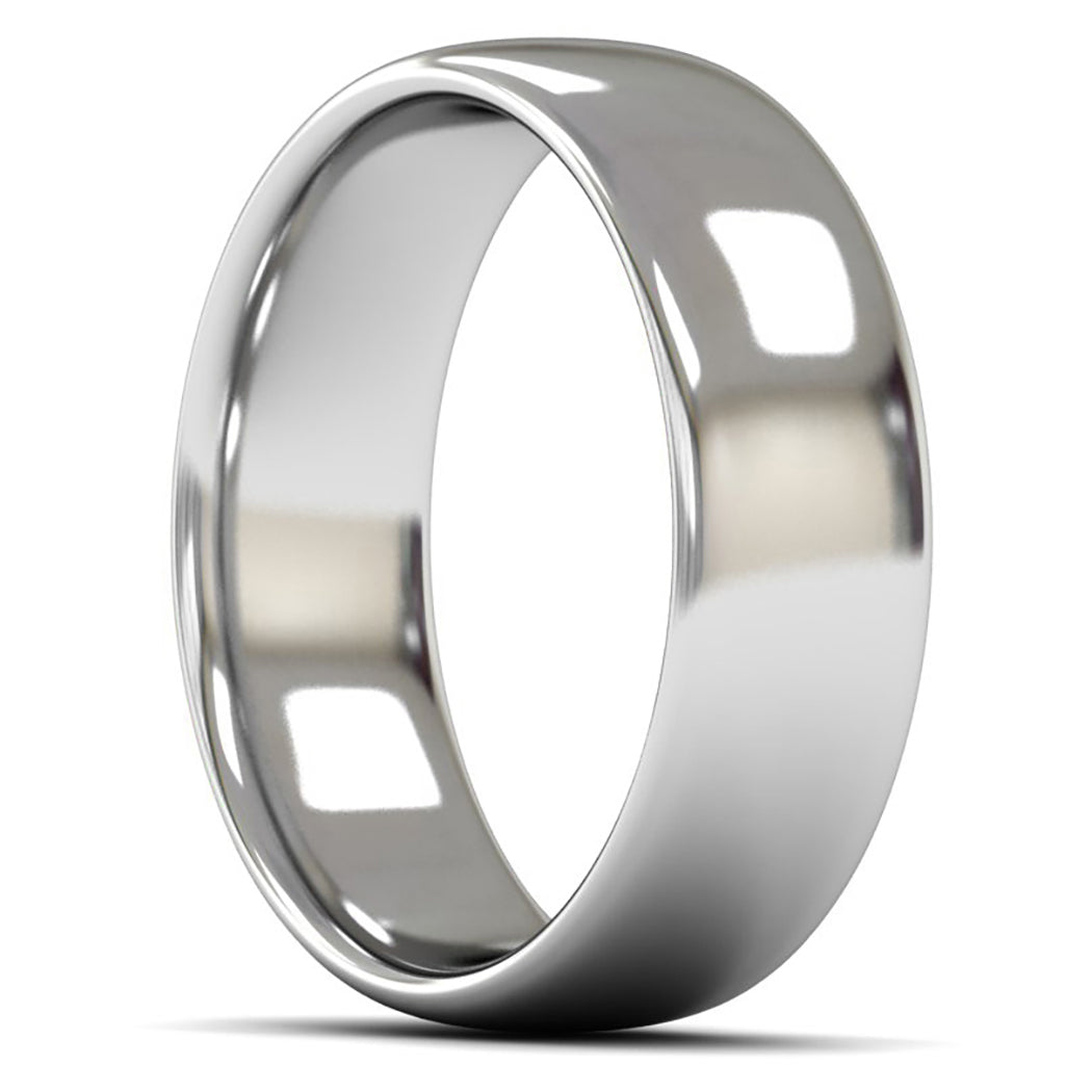 14ct White Gold 7mm Medium Weight Slight Court Wedding Ring