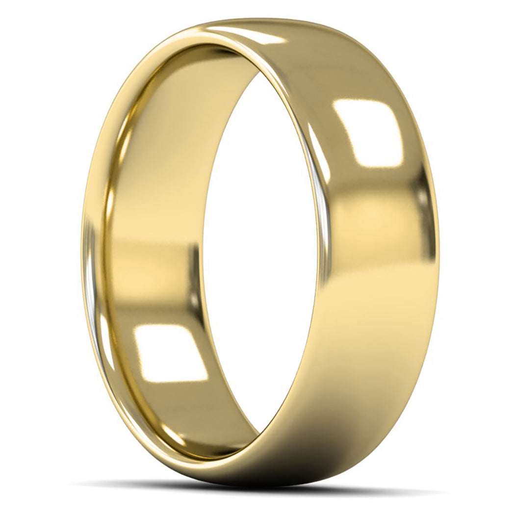 18ct Yellow Gold 7mm Medium Weight Slight Court Wedding Ring
