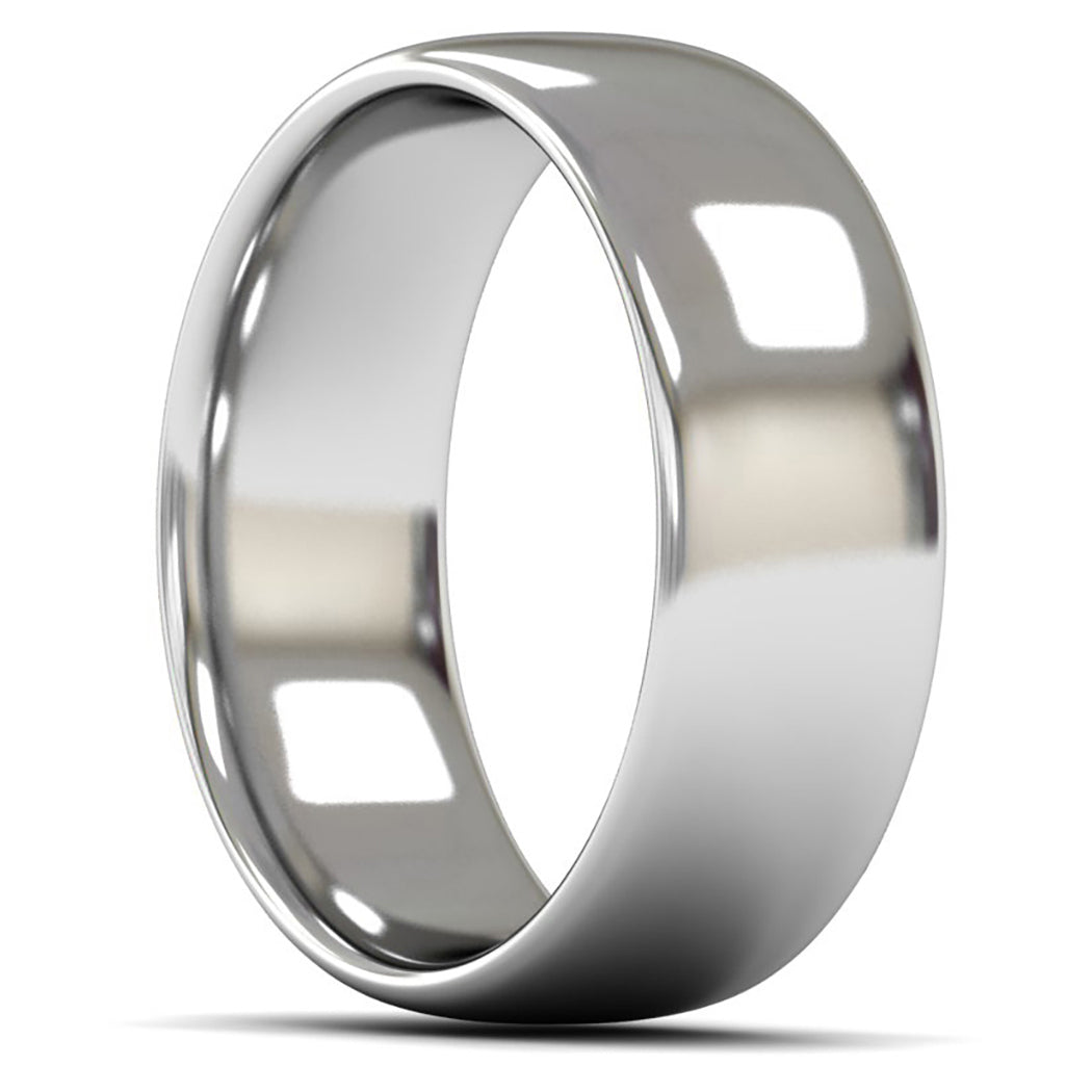 9ct White Fairtrade Gold 8mm Medium Weight Slight Court Wedding Ring