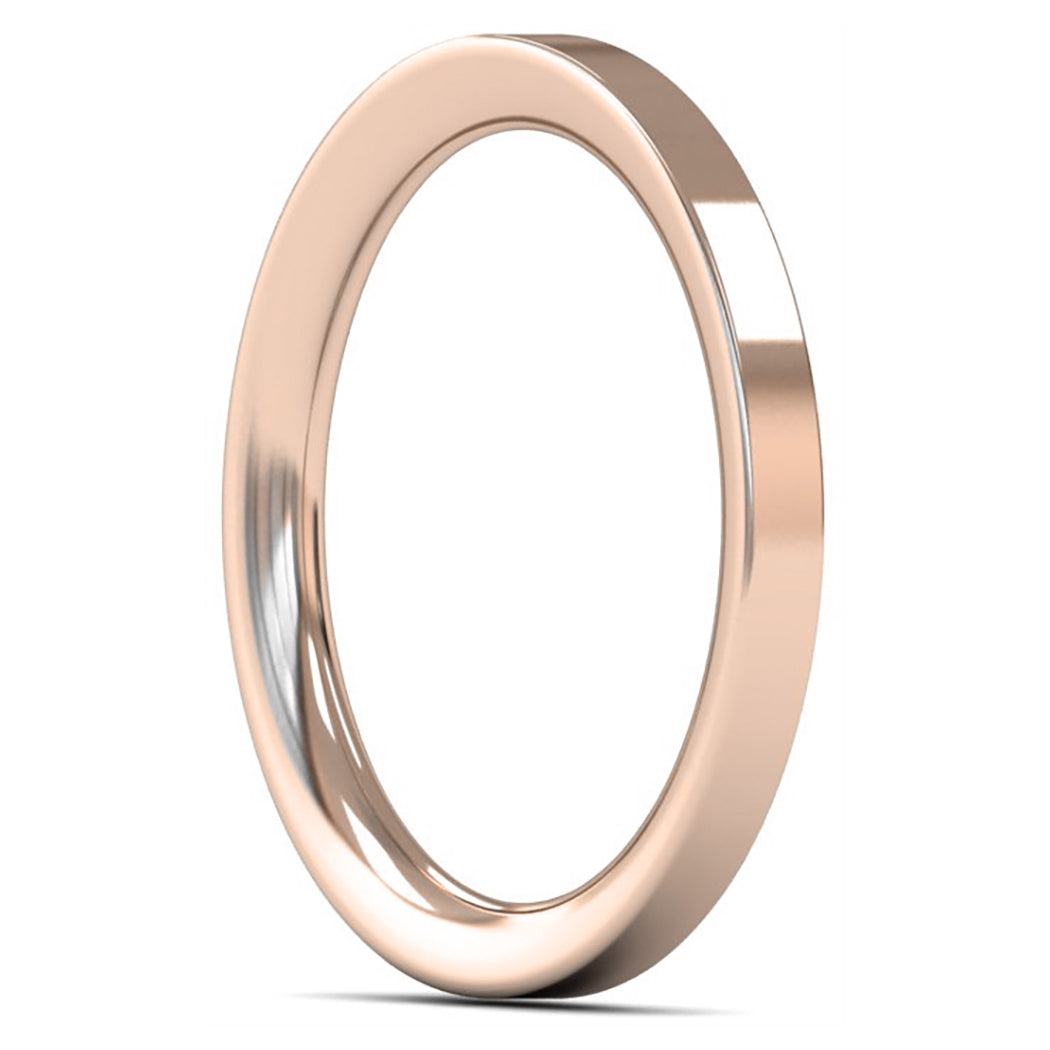 18ct Rose Fairtrade Gold 2mm Heavy Weight Flat Court Wedding Ring