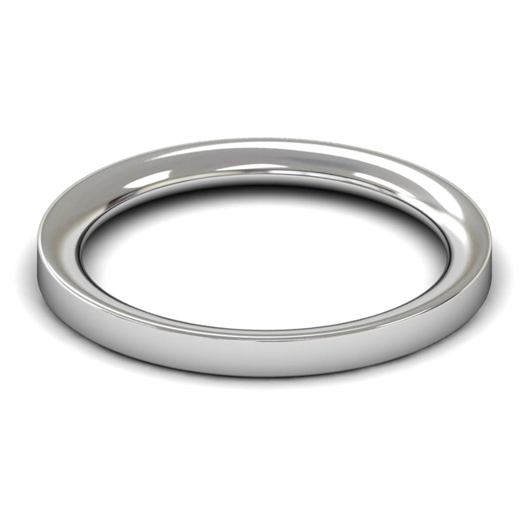 18ct White Fairtrade Gold 2mm Heavy Weight Flat Court Wedding Ring