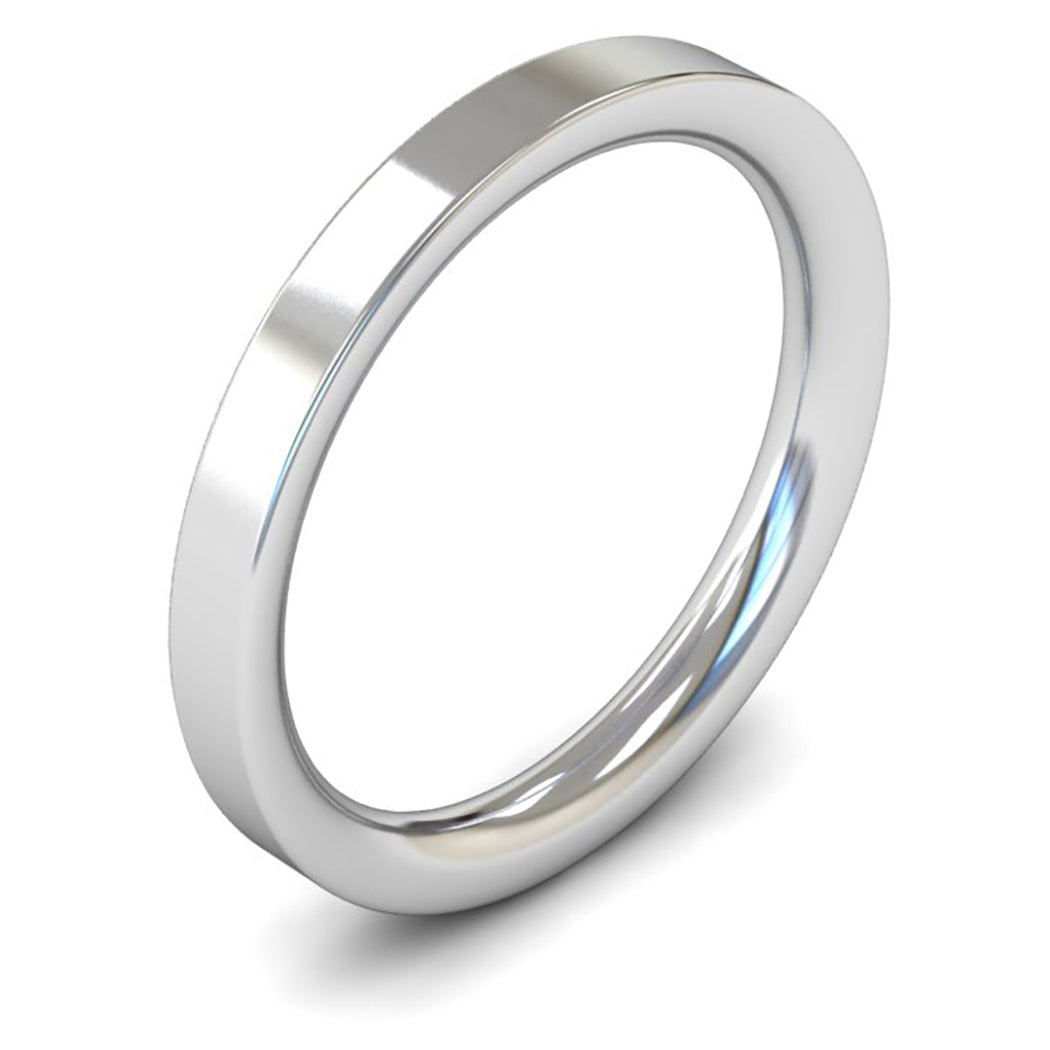 18ct White Fairtrade Gold 2.5mm Heavy Weight Flat Court Wedding Ring