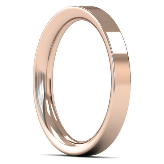 14ct Rose Fairtrade Gold 3mm Heavy Weight Flat Court Wedding Ring