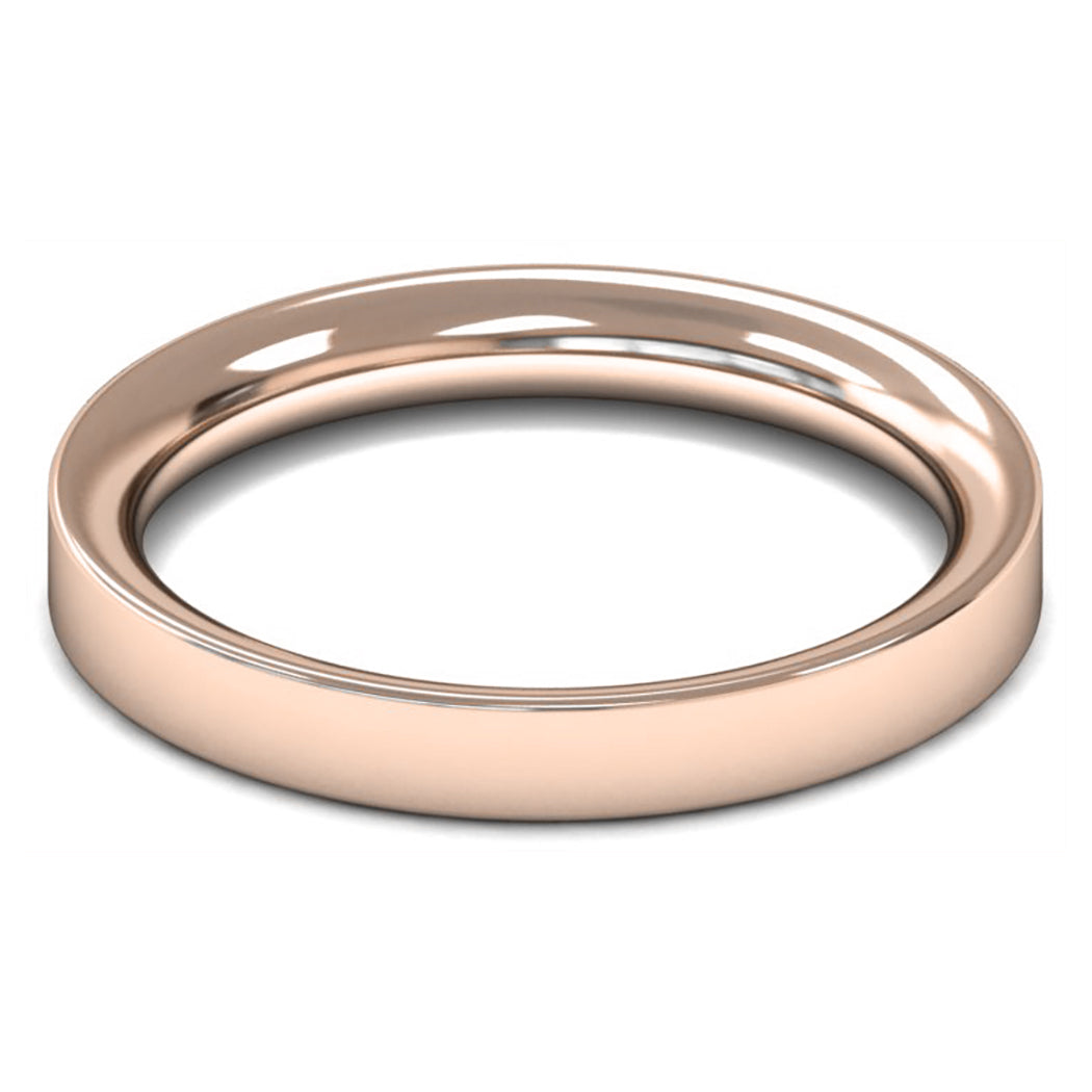 18ct Rose Gold 3mm Heavy Weight Flat Court Wedding Ring