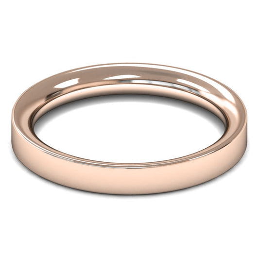 18ct Rose Fairtrade Gold 3mm Heavy Weight Flat Court Wedding Ring