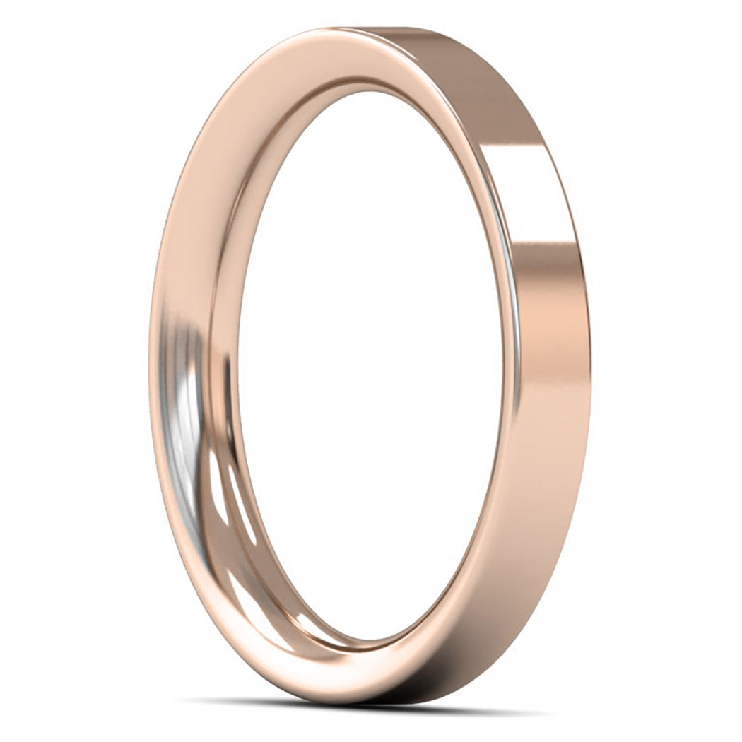 18ct Rose Fairtrade Gold 3mm Heavy Weight Flat Court Wedding Ring