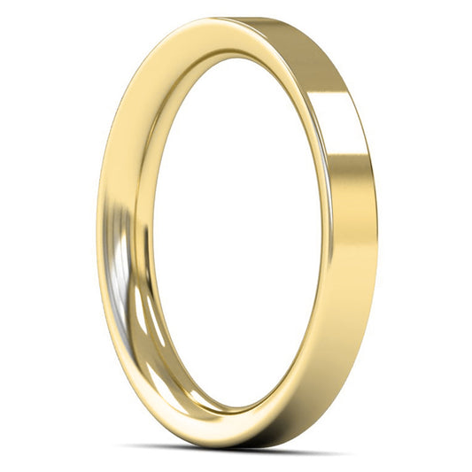 18ct Yellow Fairtrade Gold 3mm Heavy Weight Flat Court Wedding Ring