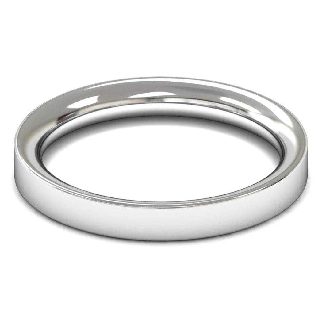 9ct White Fairtrade Gold 3mm Heavy Weight Flat Court Wedding Ring