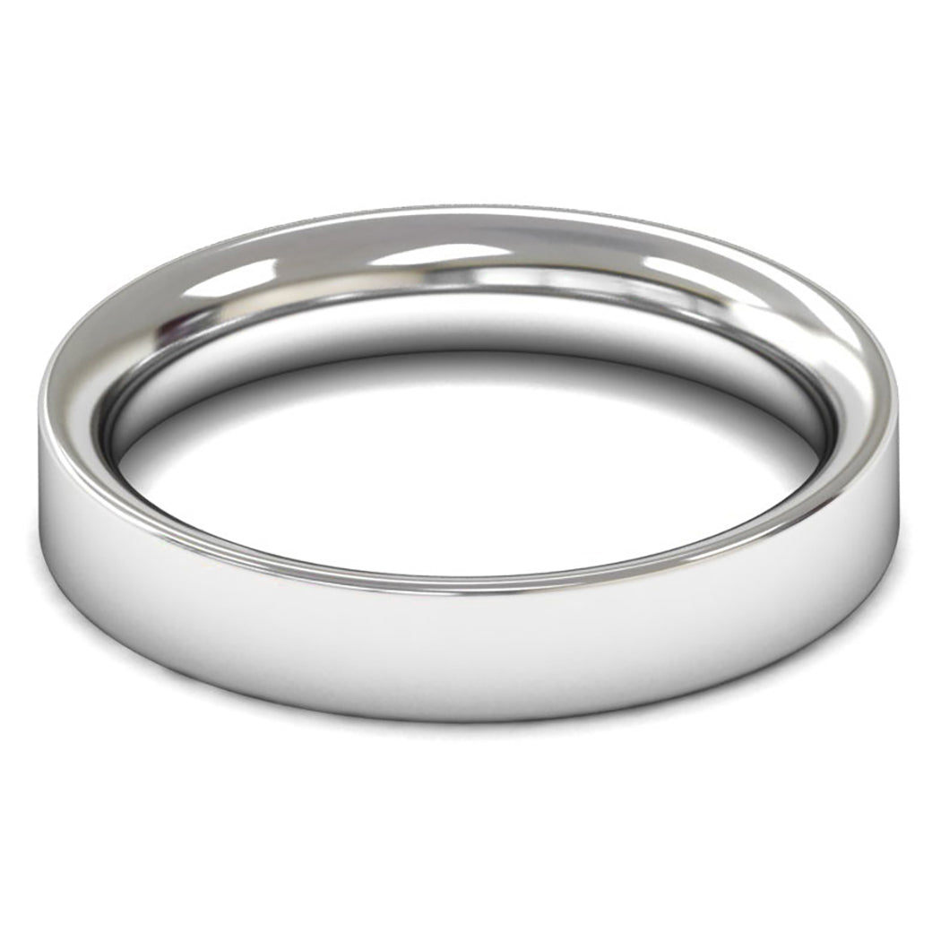 18ct White Fairtrade Gold 4mm Heavy Weight Flat Court Wedding Ring