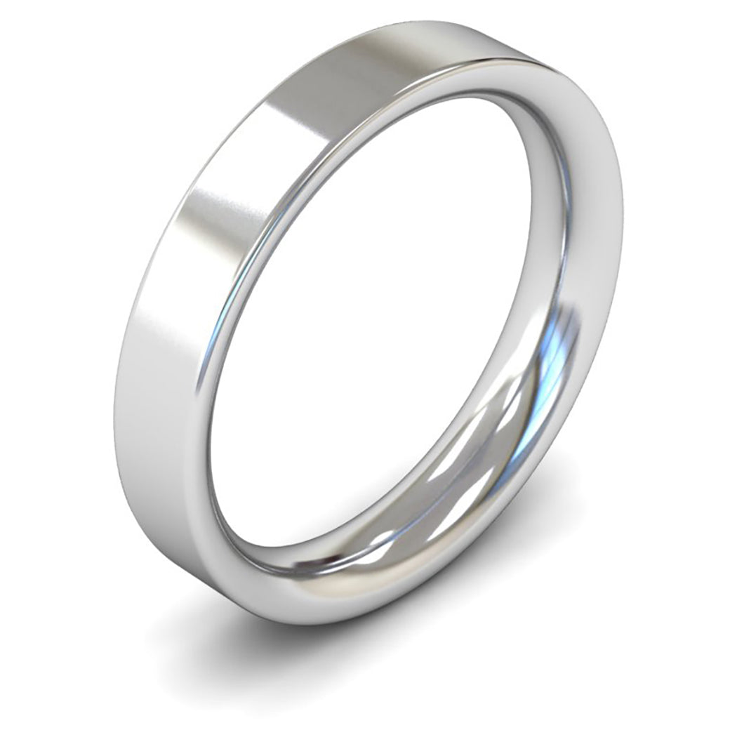 18ct White Gold 4mm Heavy Weight Flat Court Wedding Ring