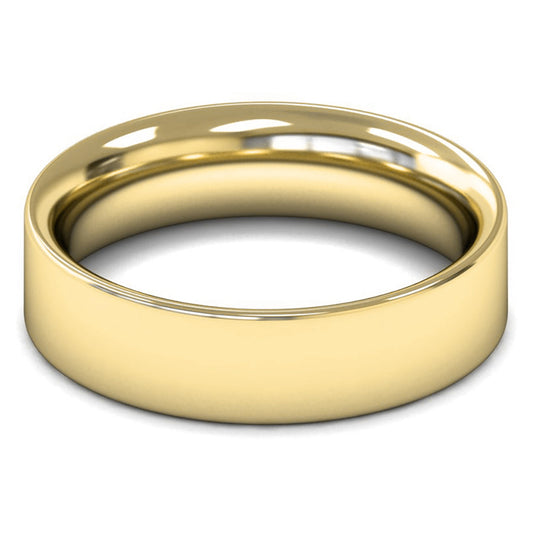18ct Yellow Fairtrade Gold 6mm Heavy Weight Flat Court Wedding Ring