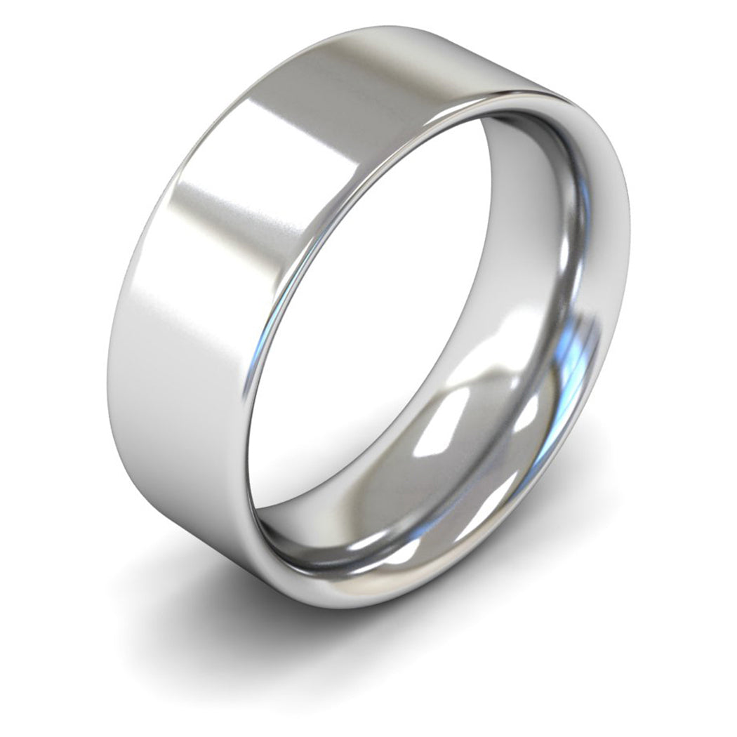 18ct White Gold 8mm Heavy Weight Flat Court Wedding Ring