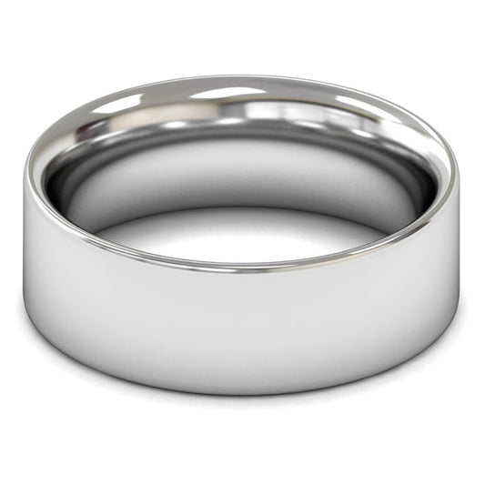 9ct White Fairtrade Gold 8mm Heavy Weight Flat Court Wedding Ring