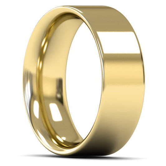 9ct Yellow Gold 8mm Heavy Weight Flat Court Wedding Ring