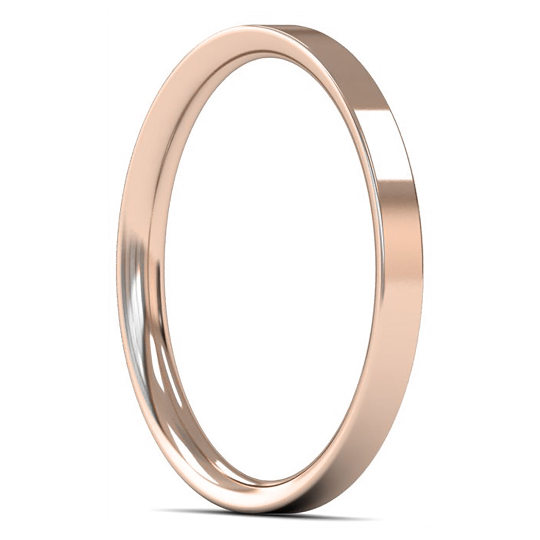 14ct Rose Gold 2mm Light Weight Flat Court Wedding Ring