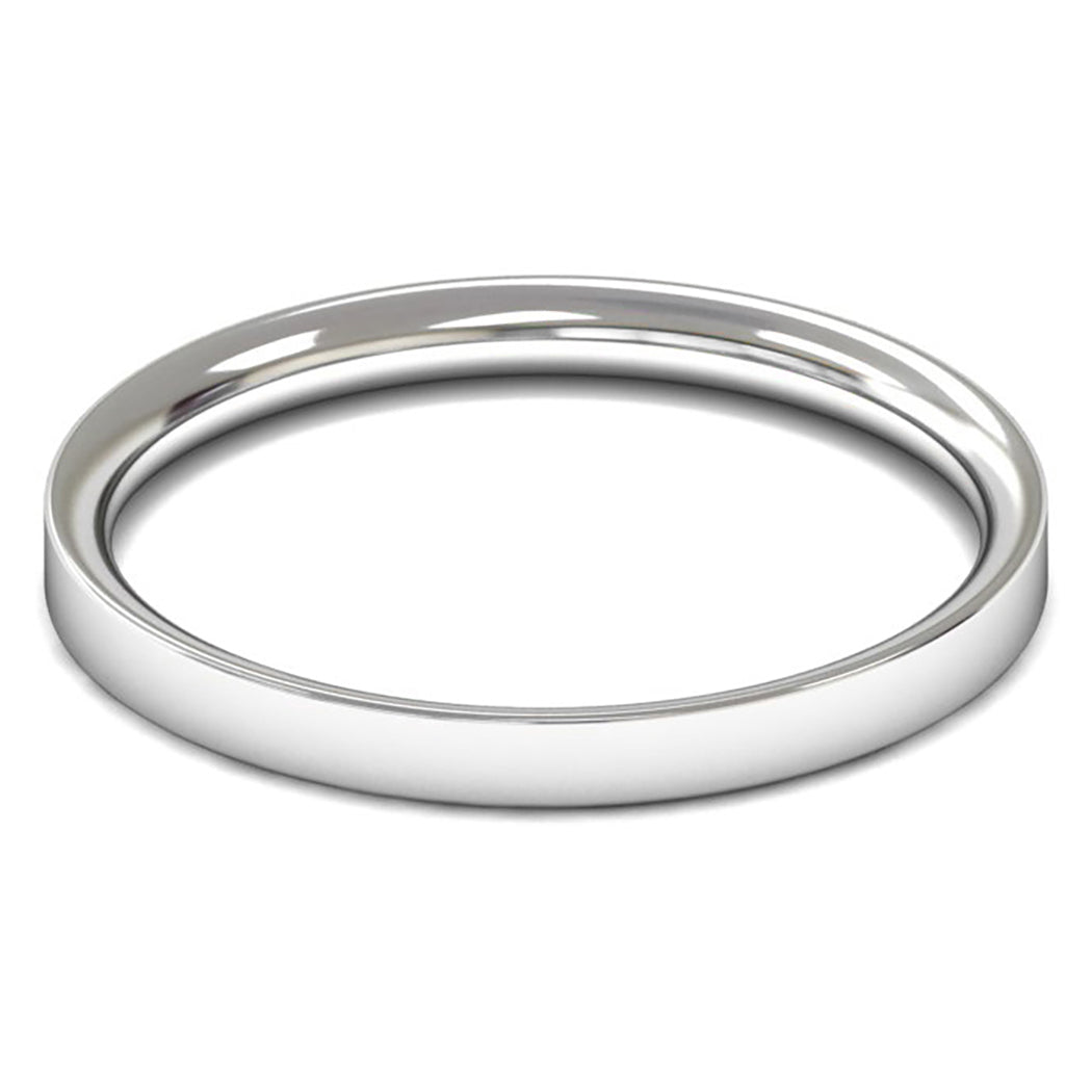 9ct White Fairtrade Gold 2mm Light Weight Flat Court Wedding Ring