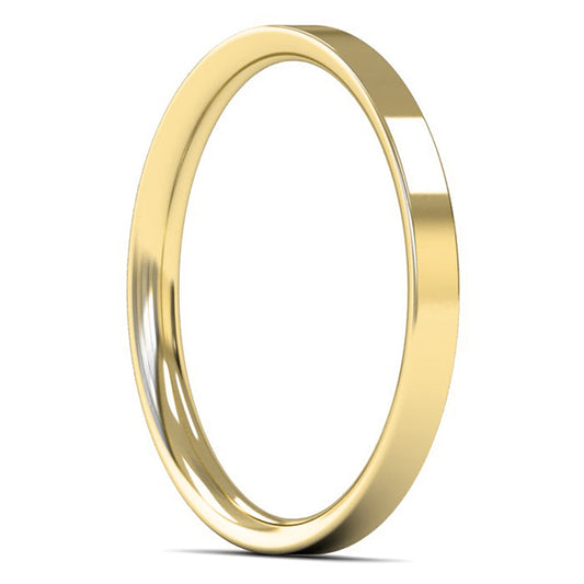 9ct Yellow Fairtrade Gold 2mm Light Weight Flat Court Wedding Ring