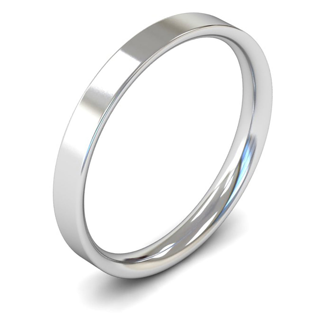 14ct White Fairtrade Gold 2.5mm Light Weight Flat Court Wedding Ring
